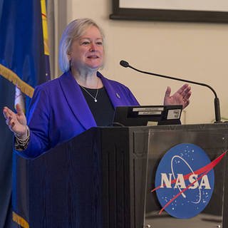NEW Employee Orienttion (NEO) held at the NASA Ames Confetence Center, Building-3, Moffett Field, CA. Carol Carroll , Ames Deputy Director address the new hires with inspirational news about NASA, Ames and the many projects that Ames is working on.