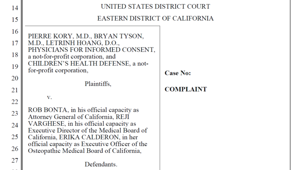 Physicians for Informed Consent Files New Lawsuit to Challenge Medical Board’s Claimed Authority to Censor California Doctors’ Speech